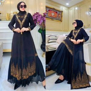 Classic Black Abaya | Intricate Sequin Embellishments