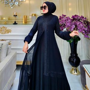 Elegant Black Abaya with Embossed Floral Pattern