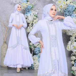 Elegant White Abaya with Intricate Silver Embroidery