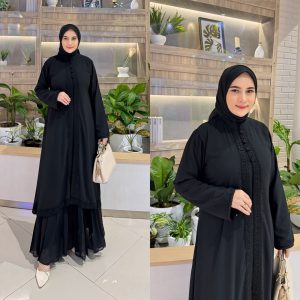 Classic Black Abaya with Elegant Lace Trim