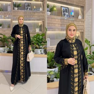 Luxury Black Abaya | Golden Floral and Elegant Lace Embroidery