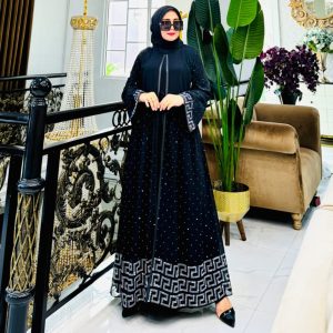 Luxury Black Abaya with Greek Key Border