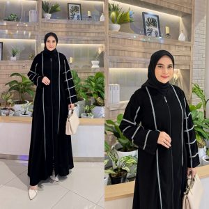 Black Abaya with Modern Striped Accents