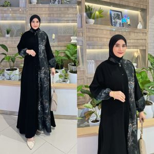 Elegant Black Abayas with Subtle Textured and Floral Patterned