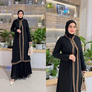 Black Open Abaya with Bronze Embellished