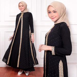 Premium Black Abaya | Gold Detailing