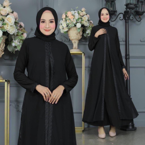 Classic Black Abaya Gamis | Minimalist Embroidery