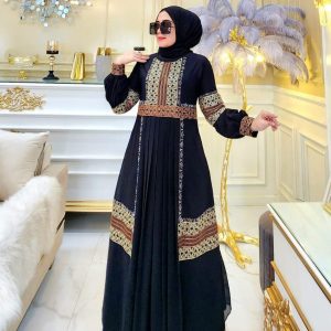 Elegant Black Abaya | Gamis Gold Embroidery