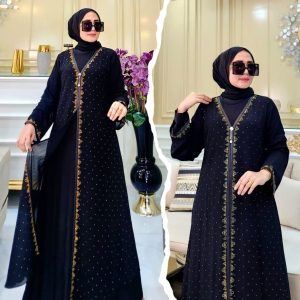 Elegant Black Abaya | Gold Embellishments