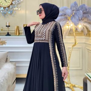 Luxury Black Abaya | Embroidered Gold Details