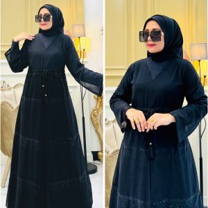 Elegant Black Abaya | Subtle Waist Detail