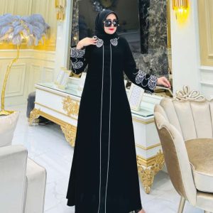 Classic Black Abaya with White Embroidery