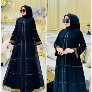 Elegant Black Abaya with Golden Detailing