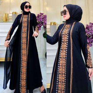 Black Abaya with Elegant Bronze