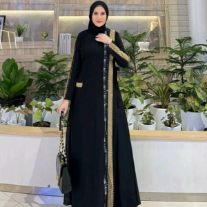 Elegant Black Embroidered Abaya with Gold Accents