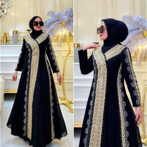 Luxury Black Abaya with Elegant Gold Embroidery