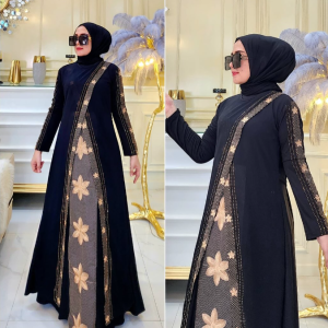 Elegant Black Abaya with Floral Mesh Embroidery