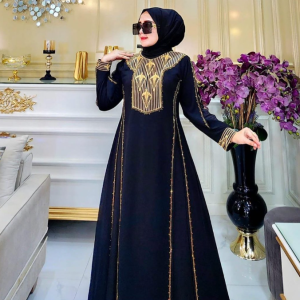 Luxury Black Abaya with Gold Embroidery