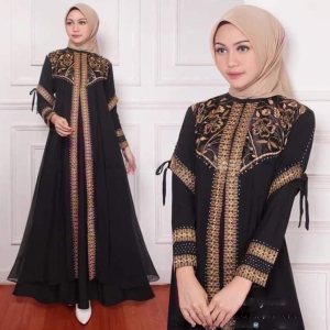 Elegant Black Abaya with Intricate Gold Embroidery