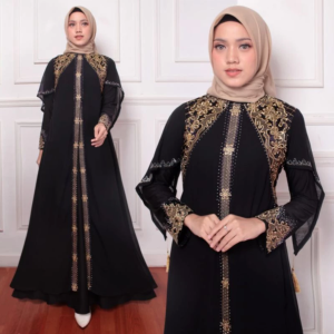 Luxury Black Abaya with Exquisite Gold Embroidery