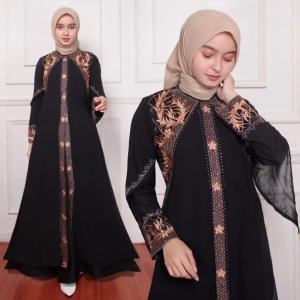 Elegant Black Abaya with Luxurious Copper Embroidery