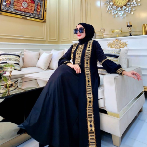 Elegant Black Embroidered Maxi Dress with Gold Accents