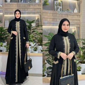 Luxury Black Embroidered Maxi Dress with Gold Detailing
