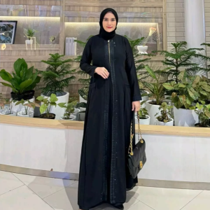 Elegant Black Abaya with Minimalist Embellishments