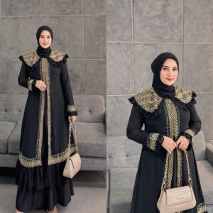 Black Ruffled Embroidered Abaya Dress