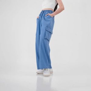Trendy Wide-Leg Cargo Jeans Pants