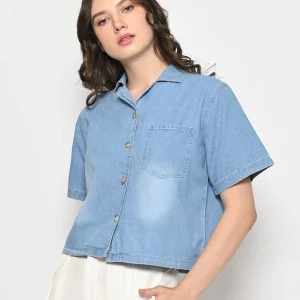 Women’s Casual Short Sleeve Denim Shirt