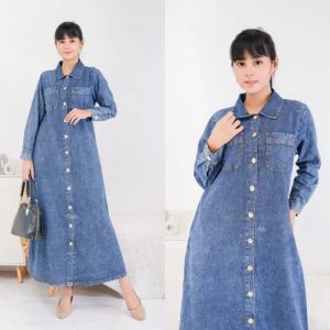 Denim Button-Down Maxi Abaya Dress