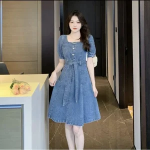 Vintage Puff Sleeve Denim Dress