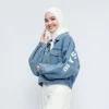 Women's Oversized Denim Jacket with Bold Letter Print - Image 2