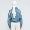 Women's Oversized Denim Jacket with Bold Letter Print - Image 4