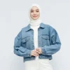 Women's Oversized Denim Jacket with Bold Letter Print - Image 3