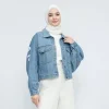 Women's Oversized Denim Jacket with Bold Letter Print - Image 5