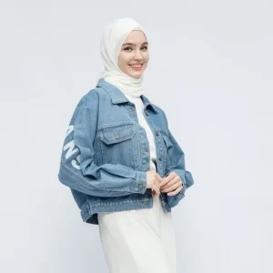 Women's Oversized Denim Jacket with Bold Letter Print
